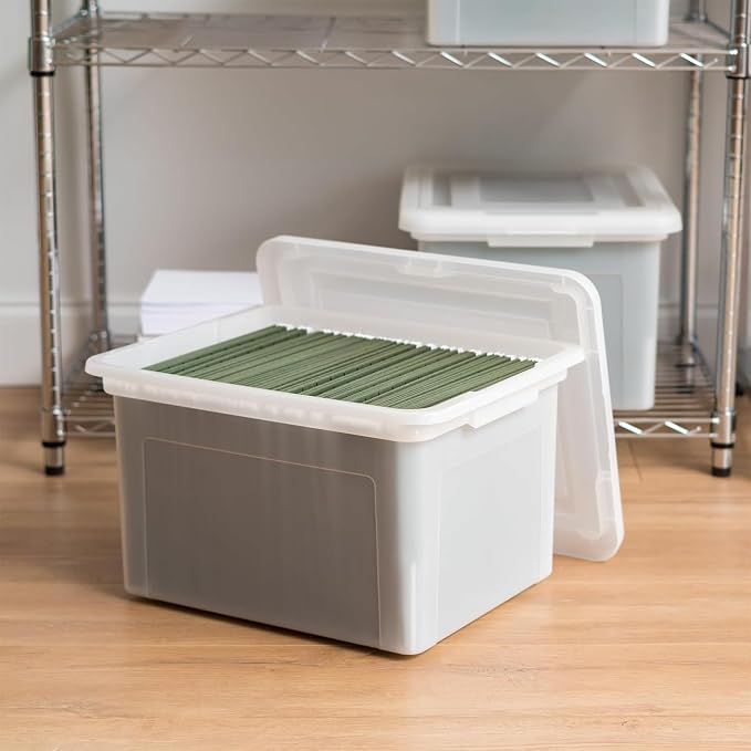 IRIS USA File Box, Plastic File Organizer with Lids for Letter/Legal File, Portable Document Box For Moving, Storage Bin with Durable and Secure Lid, Stackable Nestable BPA-Free, Pearl 35 Qt. 8 Pack - Image 9
