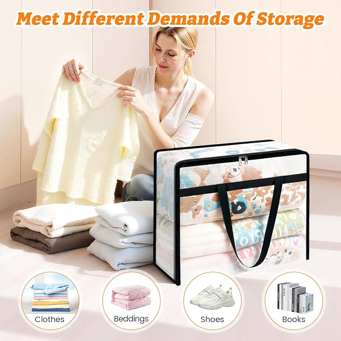 BlissTotes Moving Bags 90L 4PCS, Clear Clothes Storage Under Bed Storage | Foldable Clothes Storage Bags with Sturdy Zippers & Handles for Comforter, Bedding, Books, Sheet, Transparent Containers - Image 6
