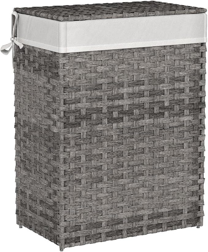 SONGMICS Laundry Hamper with Lid, 23.8 Gallon (90 L) Synthetic Rattan Clothes Laundry Basket with Lid and Handles, Foldable, Removable Liner, Dove Gray ULCB51WG - Image 4