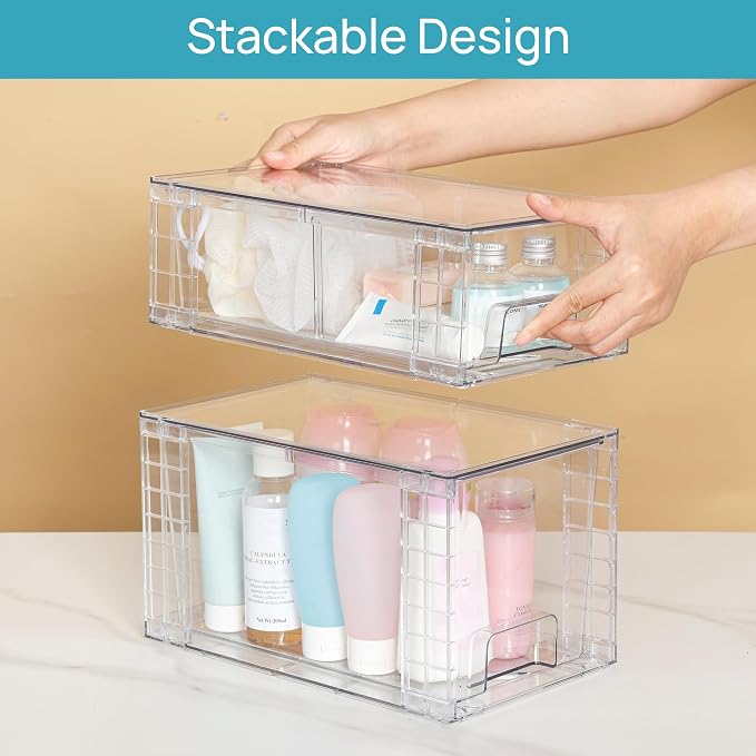 Vtopmart Clear Stackable Storage Drawers, 8 Pack Medium Set | Medium and Small Pull-Out PET Drawers for Consistent Organization, Stackable Storage Solution for Cabinets, Closets, Pantry - Image 4