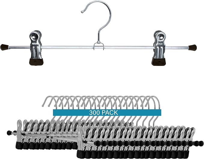 MAWA By Reston Lloyd Non-Slip-Space Saving Clothing Hanger for Pant/Skirts with Two Non-Slip Clips, Style K/30D, 12" Width, Set of 300, Black by Mawa
