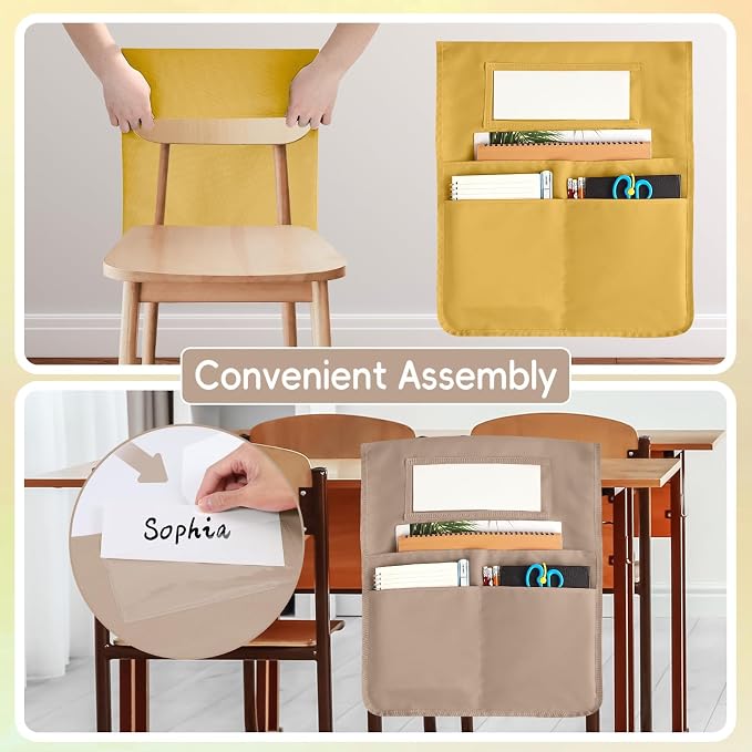 gisgfim 12 Pcs Chair Pockets for Classroom 16.7 x 19.3 Inch s with Name Tag Chairback 3 Pockets Chairs Seat Back Organizer for Elementary School Daycare Home Supply (Earth Color) - Image 5