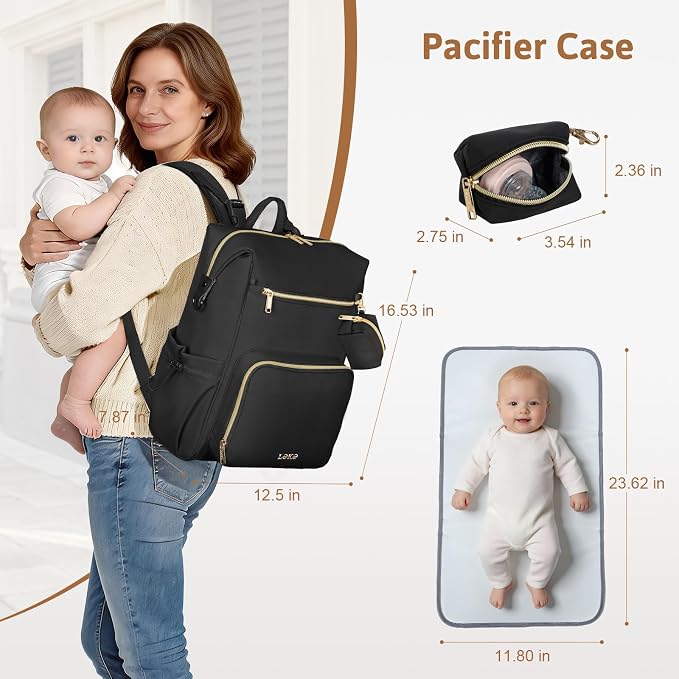 Lekesky Pañaleras para bebe, Diaper Bag Backpack for Baby, Large Capacity Diaper Bag with 16 Pockets, 1.52lb Lightweight Waterproof Diaper Backpack with Changing Pad, Stroller Bag for Mom Dad Travel - Image 8