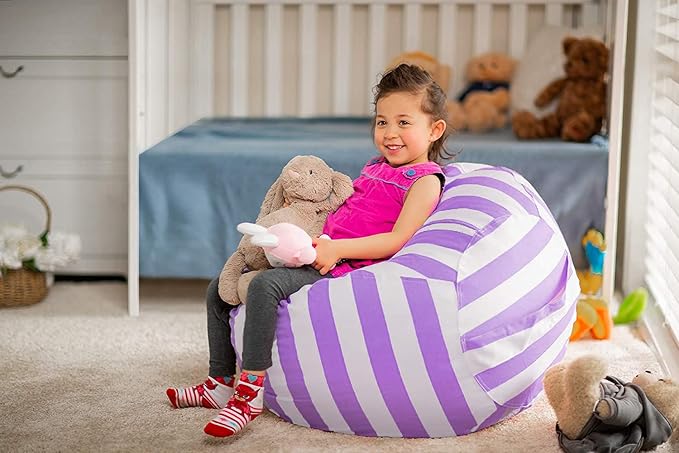 WEKAPO Stuffed Animal Storage Bean Bag Chair Cover for Kids | Stuffable Zipper Beanbag for Organizing Children Plush Toys Large Premium Cotton Canvas (Purple, XX-Large) - Image 6