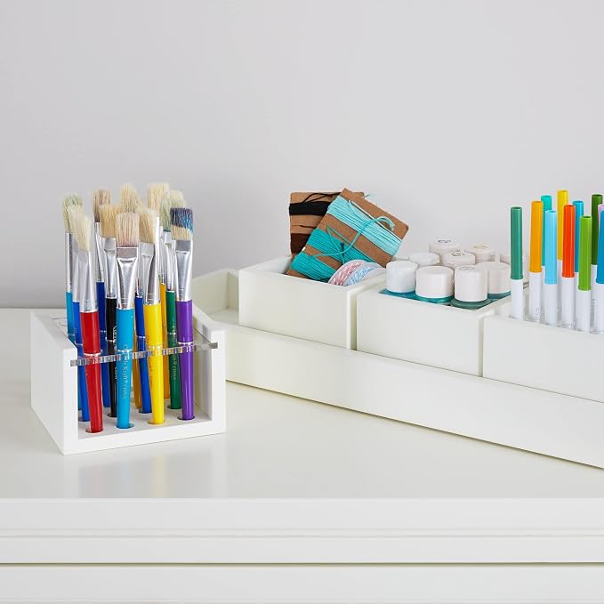 Martha Stewart Crafting Kids' Accessory Tray - Linen White: Wooden Paintbrush Storage with 4 Compartments, Crayon Marker and Pencil Organizer for Desk - Image 3
