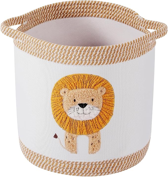 Blanket Baskets Laundry Hamper Lion Nursery Storage Basket, Woven Cotton Rope Nursery Organization Bins For Shower Gifts Baskets by Unknown