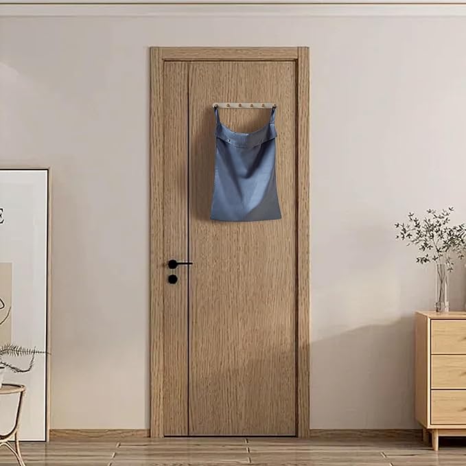 100% Linen Hanging Laundry Hamper Bag 20x27Inch, Over the Door with 2 Buttons and Bottom Zipper Saving Space Wall Back organizers For Dirty Clothes Dorm Travel College Camp Sock Large Capacity,Blue - Image 6