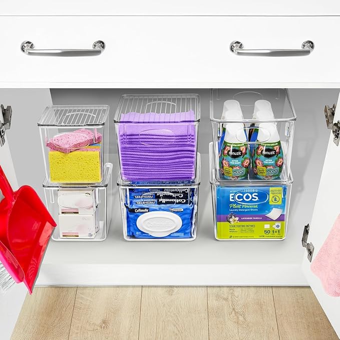 Sorbus Medium Clear Plastic Storage Bins with Lids, Clear Stackable Storage Bins, Laundry Room Organizer Bins, Office, Classroom, Playroom, Bathroom, Laundry Room Organization and Storage (8 Pack) - Image 3