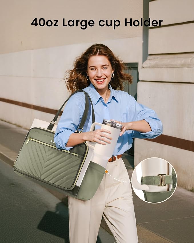 LOVEVOOK 17 Inch Laptop Tote Bag for Women, Work Bag for Teacher with Large Cup Holder, Quilted Nurse Diaper Bag for Travel, Computer Women's handbags for gift - Image 3