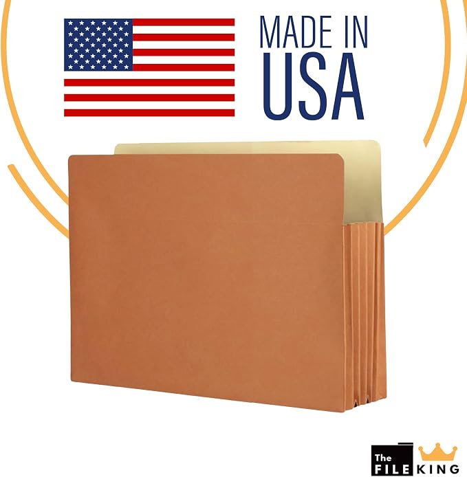 The File King 5.25" Expanding Accordion File Folder, Letter Size, Box of 50 | Red Rope Exterior | Manila Interior | Straight-Cut Tab | For Law, Accounting & Business Filing | Made in USA - Image 5