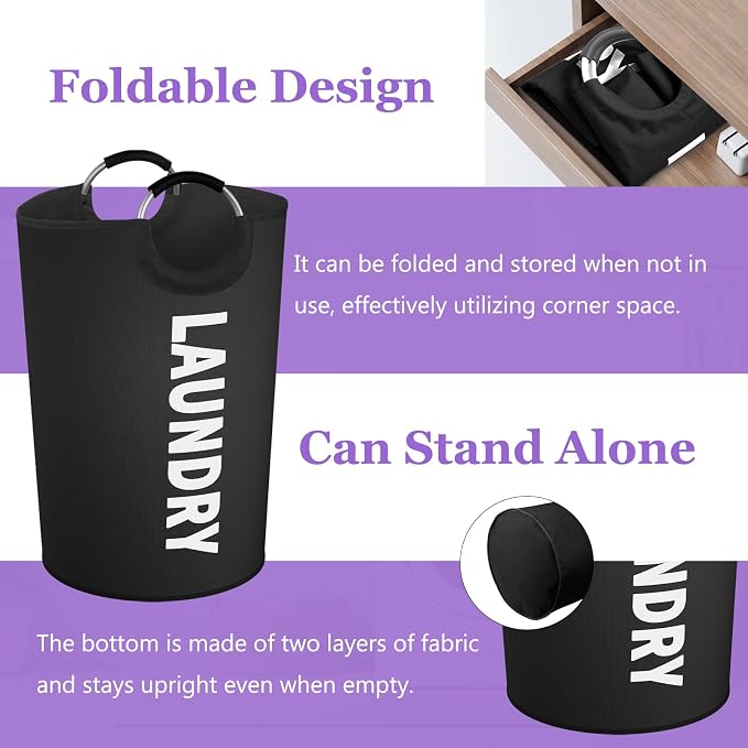 125L Extra Large Laundry Basket with Handles, Collapsible Clothes Hamper for Bedroom, Independent Dirty Clothes Basket, Portable Laundry Bin for Hotel, Dorm, Black - Image 7