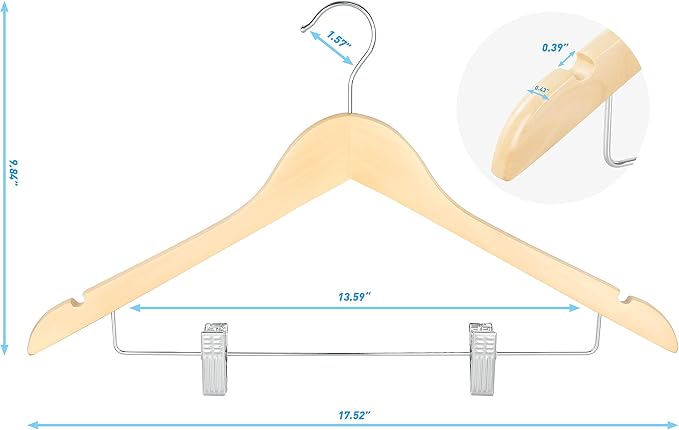 TOPIA HANGER Wooden Hangers with Adjustable Metal Clips and 360° Swivel Hook, Premium Wood Clothes Hangers 10 Pack for Suit, Pant, Skirt, Jeans, Coat, Jacket-CT28N - Image 7