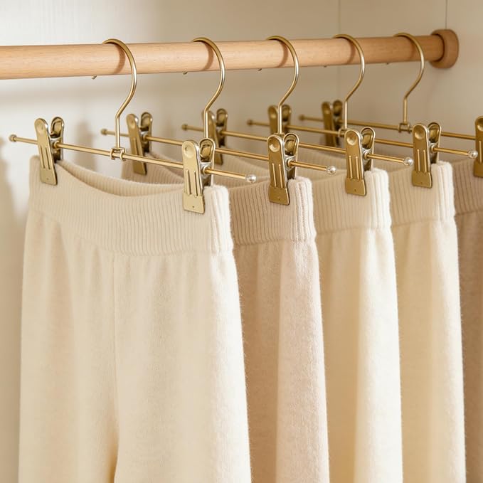 13.8" Gold Metal Wire Clips Hangers with Adjustable Clips - 30 Pack Pants Hangers with Clips Metal Perfect for Pants Trouser Underwear Bottom Clothes Heavy Duty Space Saving Closet Organization - Image 5
