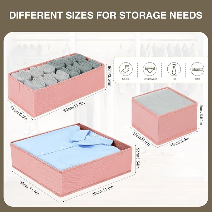 DIMJ Drawer Organizer for Clothing, 18 Pack Fabric Drawer Organizer Bins, Foldable Sock Organizer for Drawer, Dresser Organizer for Clothes, Socks, Bra, Tie - Image 5