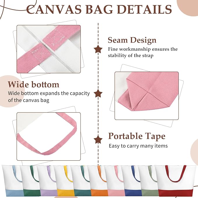 Sanwuta 20 Pcs Large Blank Canvas Tote Bags and Makeup Bags Blank Reusable Grocery Luggage Canvas Tote with Handles (Rainbow Essentials) - Image 4