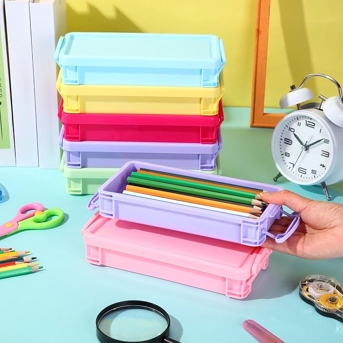 Cholemy 30 Pcs Plastic Pencil Box Bulk Large Capacity Pencil Case Crayon Box with Snap Tight Lid Stackable Organizer Container, Operation Christmas Item Bulk for Pen Stationery School Supply(Pastel) - Image 5
