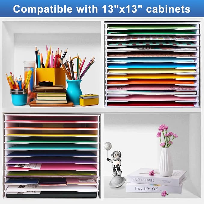12x12 Scrapbook Paper Organizer Storage,12 Tier Desk File Organizer with Adjustable Shelves,Desktop 12 Slots File Sorter Storage Wide Document Holder Cabinets Letter Mail Tray for Home SchoolOffice - Image 6