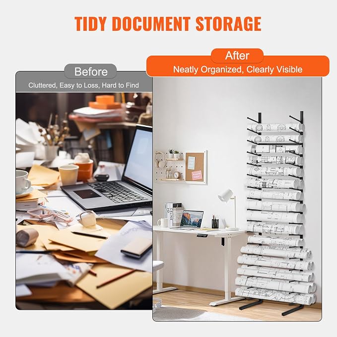 VEVOR Blueprint Storage Rack, Hanging Poster Display Rack 16-Tier, Vertical Blueprint Roll File Holder 2 Rolls/tire, Roll File Storage Rack for Blueprint Map Poster - Image 5