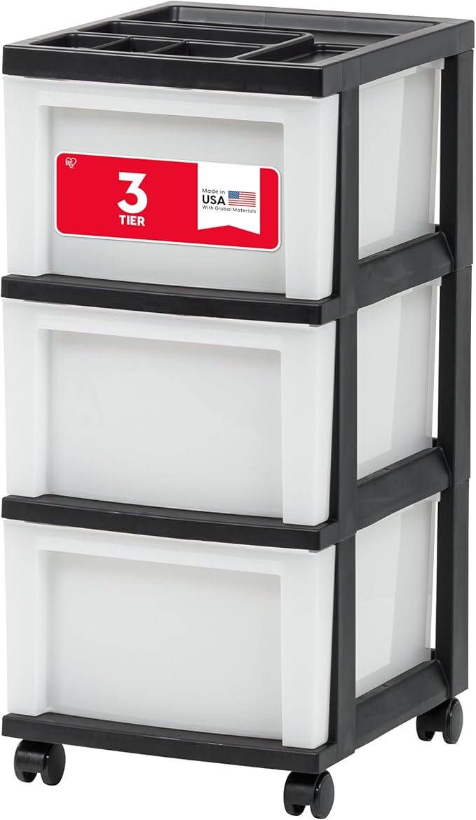 IRIS USA 3-Drawer Rolling Storage Cart, Black/Pearl | Keep classroom supplies, teacher essentials, craft materials, and learning tools organized with easy-access drawers. by IRISUSA