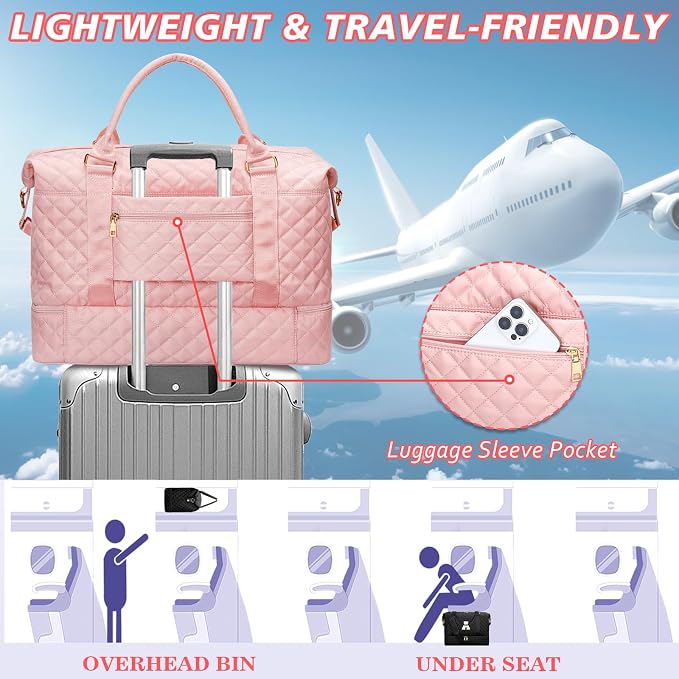 Personalized Gift Idea for Women Her Duffle Bag (Pink,E) | Gifts for Teen Girls-Overnight Bags with Toiletry Bag-Weekender Bags with Shoe Compartment for Travel - Image 8