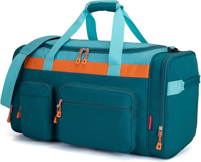 Large Kids Duffle Bag for Travel, Overnight or Weekend,Teal Blue | Roomy Size: 22.0"L x 12.0" H x 12.0"W, Made of Thick Polyester Fabric - Image 2