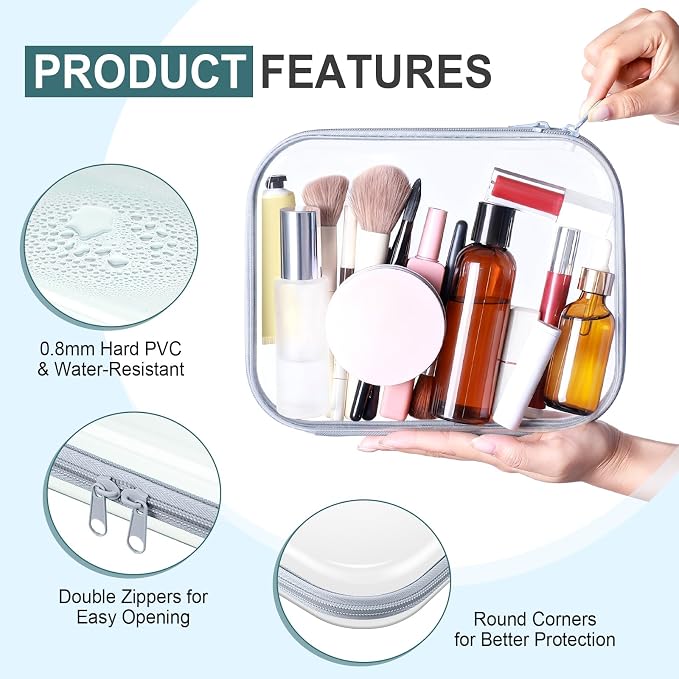 Sanwuta 6 Clear Hard Zipper Case,Blue-green,9.84 X 7.87 X 2 Inch | Pencil Case Pouches ,Makeup Bag,Plastic Toiletry Diaper Bag ,Travel Toy Storage,Waterproof Organizer Bins - Image 3