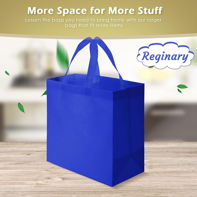 Reginary 100 PCS Non Woven Tote Bags Bulk,Blue | Reusable Shopping Bags with Handles, Stores, Groceries Markets, Events Gift, Party Supplies - Image 4