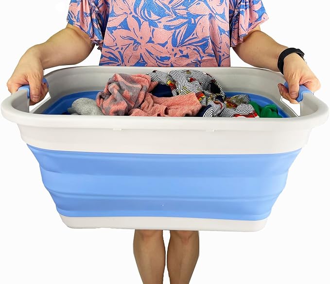 SAMMART 41L (10.8 gallon) Collapsible Plastic Laundry Basket - Foldable Pop Up Storage Container/Organizer - Portable Washing Tub - Space Saving (Grey/Little Boy Blue, Rectangular) - Image 5