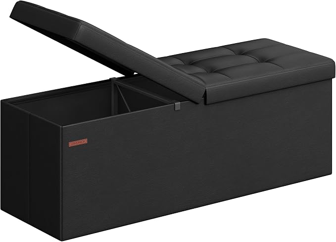 SONGMICS 43.3 Inches Folding Storage Ottoman Bench with Flipping Lid | Storage Chest Footrest Padded Seat, Iron Frame Support, Ink Black, MINOTA Collection ULSF75BK by Unknown