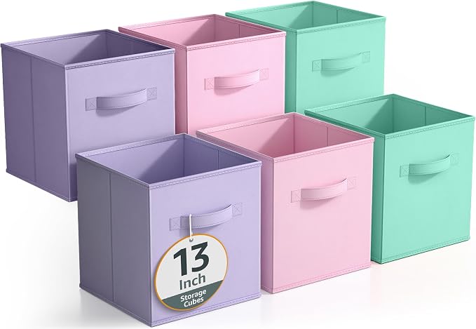 Sorbus Fabric Storage Cubes - 6 Foldable Storage Bins for Organizing Pantry, Cubbies, Toy Box - Clothes Storage & Closet Organizer - 13 Inch Collapsible Cube Baskets for Shelves with Handle by Sorbus