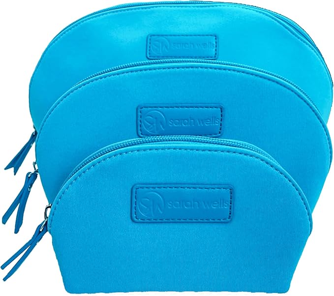 Sarah Wells PackSWell Neoprene Organizer Bag Set – 3 Nesting, Washable Pouches for Makeup, Pump Parts, Diaper & Pump Bag, Travel, Tote & Gym – Storage for Snacks, Tech Cords, Toiletries (Sky) by SarahWells