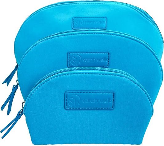 Sarah Wells PackSWell Neoprene Organizer Bag Set – 3 Nesting, Washable Pouches for Makeup, Pump Parts, Diaper & Pump Bag, Travel, Tote & Gym – Storage for Snacks, Tech Cords, Toiletries (Sky) by SarahWells