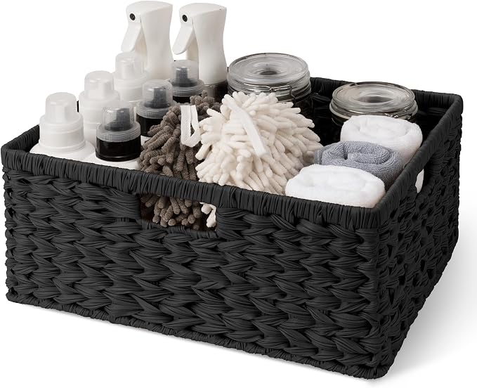 GRANNY SAYS Storage Baskets for Organizing, Waterproof Black Basket, 1-Pack | Handwoven Wicker Storage Basket for Shelves, Large Wicker Baskets for Organization,Decorative Basket,Woven Basket for Storage by GRANNYSAYS