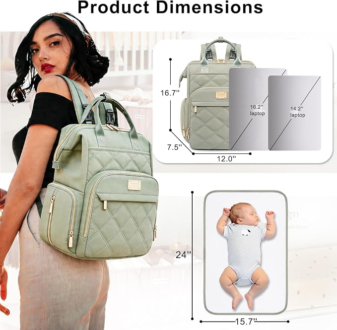 Diaper Bag Backpack Travel Diaper Backpack, Large Baby Diaper Bag with Changing Pad Baby Bag for Boys Girls, Insulated Pockets, Waterproof Baby Backpack for Mom & Maternity (Green) - Image 7