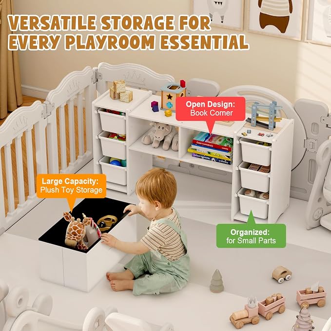 MallBest Montessori Shelf for Kids - 100% Solid Pine Wood with 6 Removable Plastic Bins, Toy Storage Organizer for Playroom, Bedroom & Nursery (White) - Image 4