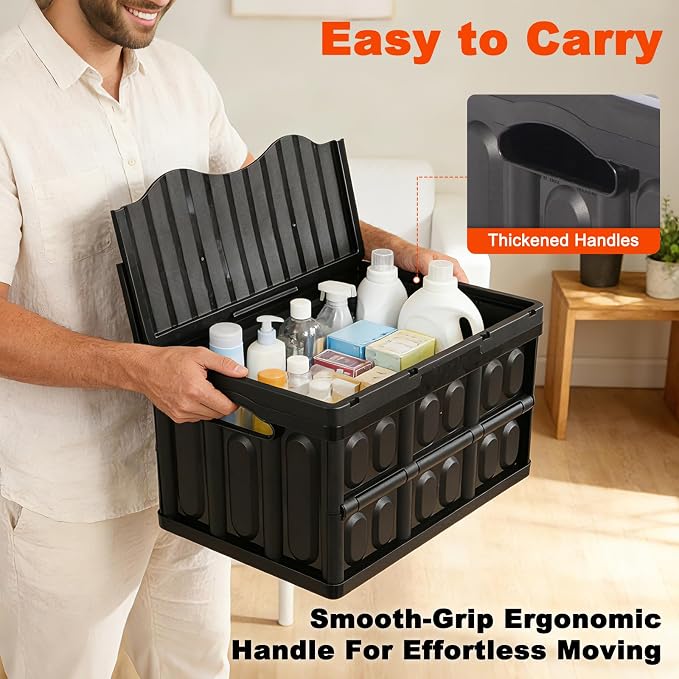 3-Pack Plastic Collapsible Storage Bins with Lids, | 45L Stackable Plastic Crates for Storage, Holds 55 lbs Per Bins, Heavy Duty Containers for Home Organizing, Tools & Camping - Image 7