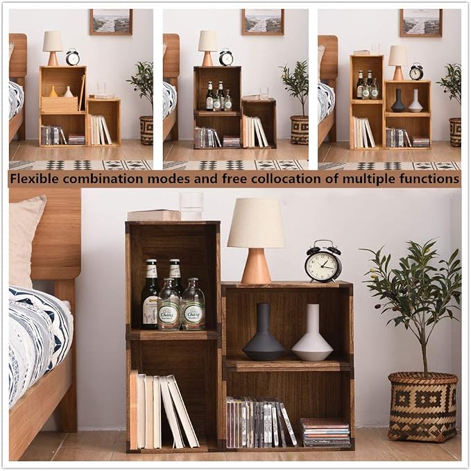 KIRIGEN Stackable Wood Storage Cube with Handles, Open Crate Bin, Brown | Wooden Box and Open Front ,Stackable for Books, Clothes, and Closet Storage, Assembly Required, 14.17 x 14.17 x 10.31 Inch - Image 8
