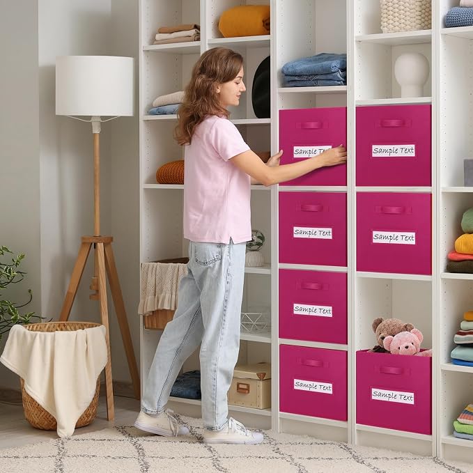 Fabric storage cubes (8 Pack) 13 Inch Cube Storage Bin, cube organizer bins with 8 Labels Window Cards & a Pen, Foldable cube organizer bins and Storage Box, Dark pink - Image 5