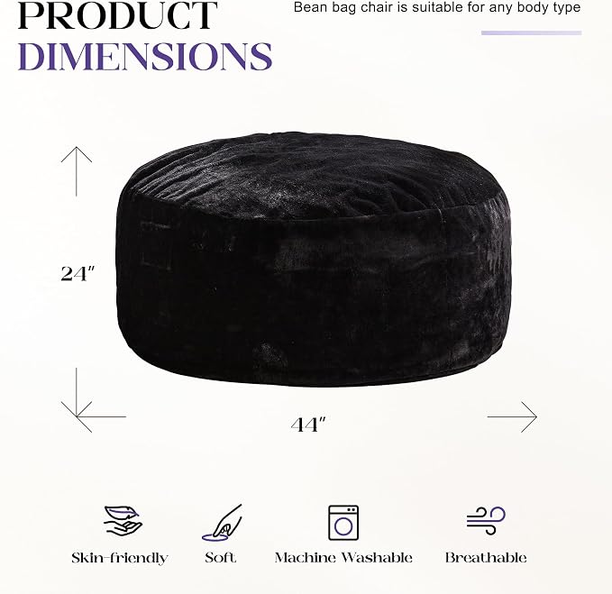 Hobestluk Bean Bag Chair for Adult Giant Beanbag with Filler Black 4FT | Breathable Material Removable Machine Washable Cover Memory Foam Living Room Bedroom Reading Gaming Oversized Large Big - Image 2