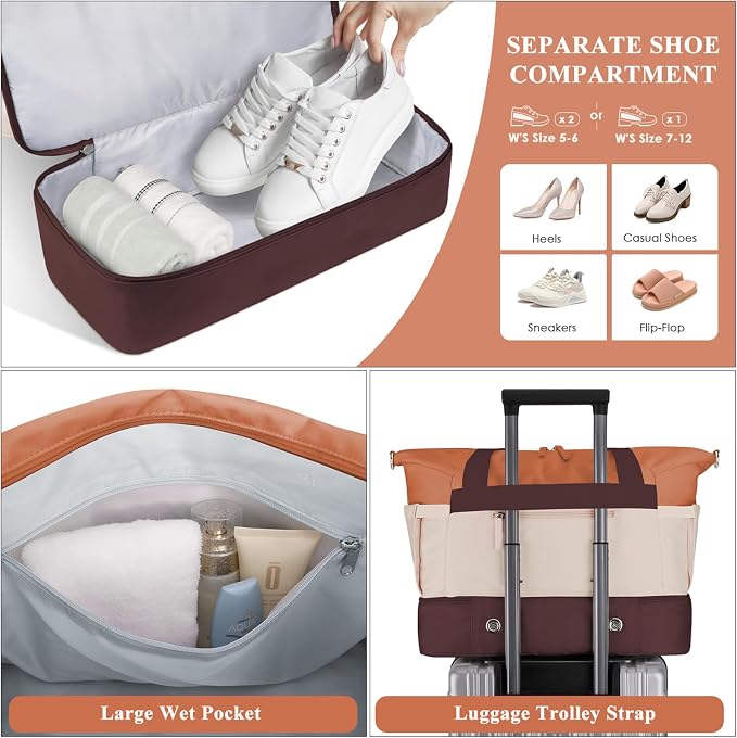 Gym Bag for Women, Personal Item Travel Bag with Shoes Compartment for Trip | Weekender Overnight Duffel Bag with Wet Pocket, Hospital Bag for Women Labor Delivery, Carry On Bag for Travel, Gym, Weekend - Image 4