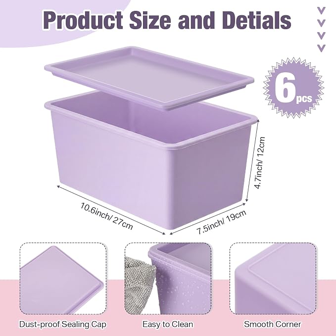 6 Pcs Small Plastic Storage Bins with Lids,Pink, Purple - Image 2