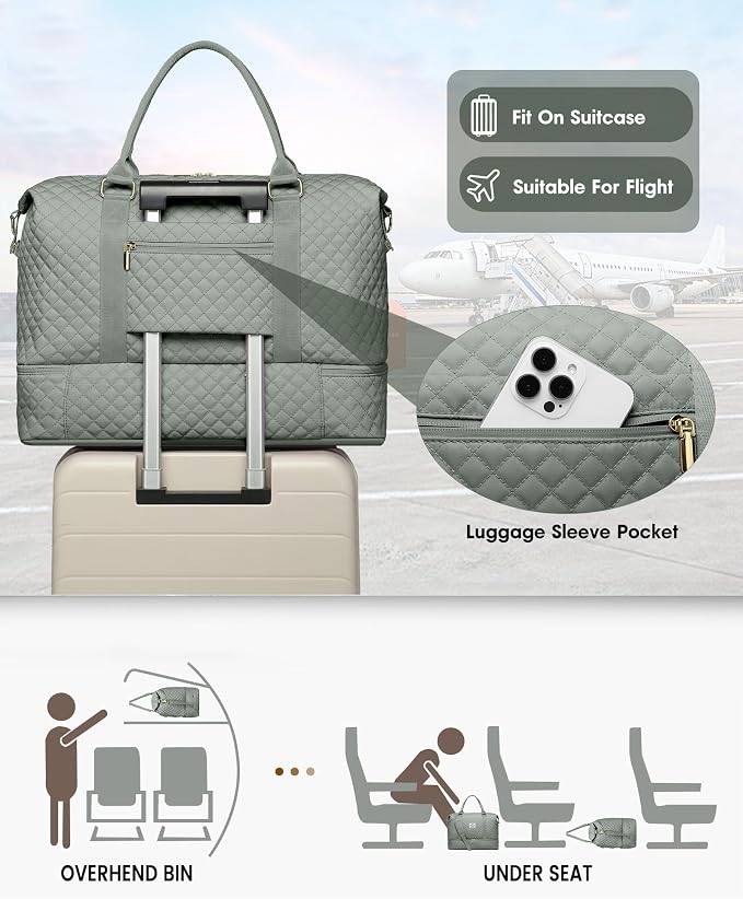 Weekender Bags for Women Duffle Bag - Travel Duffel Bag with Shoe Compartmen Carry on Overnight Bag with Toiletry Bag Gym Tote Bag with Wet Pocket Hospital Bags for Labor and Delivery Green - Image 5