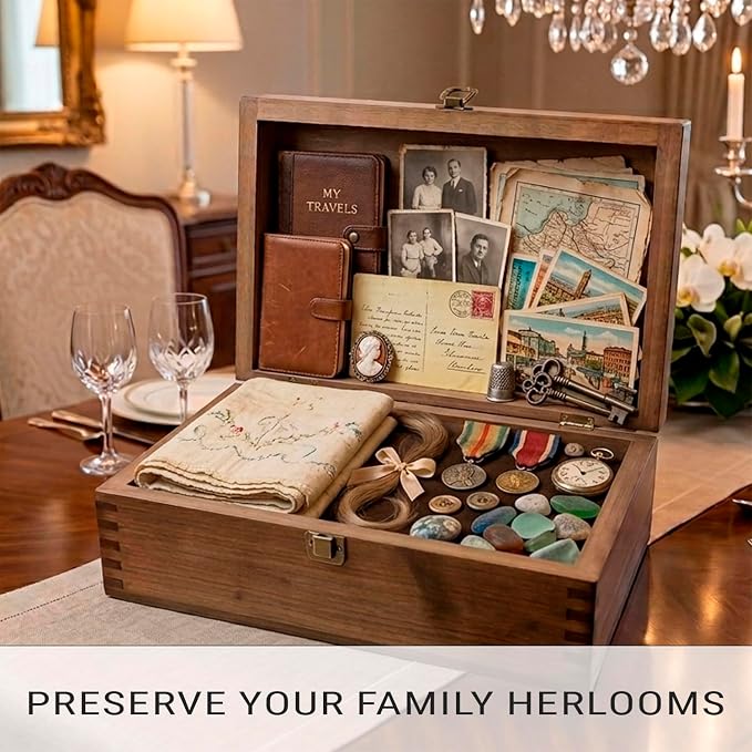 Navigators Compass Design Wooden Keepsake Box, Large Memory Box for Keepsakes, Decorative Storage Box for Memories, Jewelry, & Photos, Memorial Boxes for Men & Women - Image 3