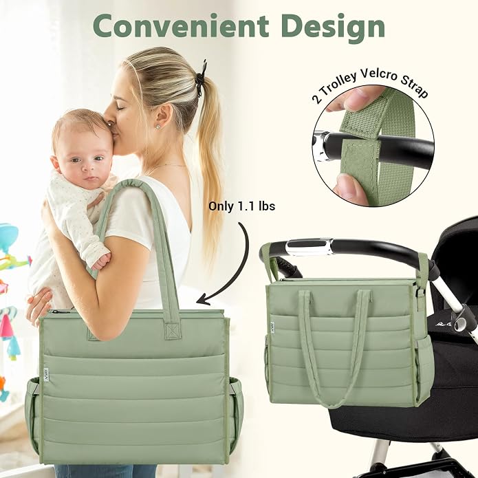 Diaper Bag Tote for Baby, Large Hospital Mommy Bag for Labor Delivery | Lightweight Puffy 4pcs Diaper Tote with Changing Pad, Toiletry Bag and Pacifier Case, Travel, Hospital, Newborn Essentials - Image 7