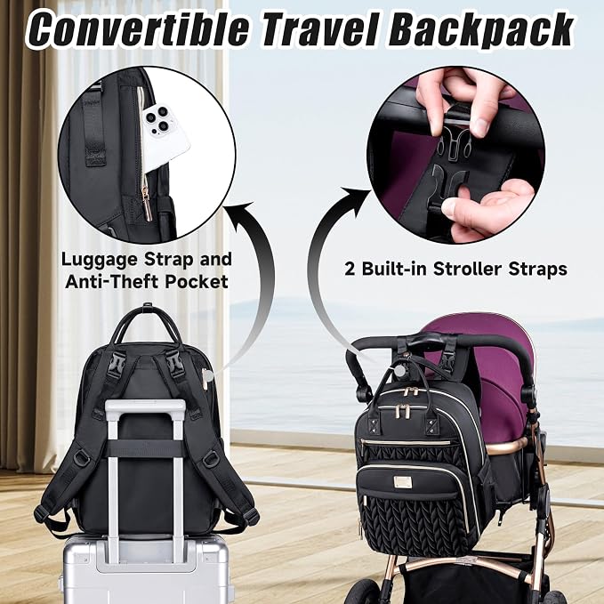 Tealari Diaper Bag Backpack,Stylish Baby Diaper Bag,Waterproof Travel Diaper Backpacks Baby Bags with Changing Pad,Stroller Straps,Insulated Pockets (Black) - Image 4