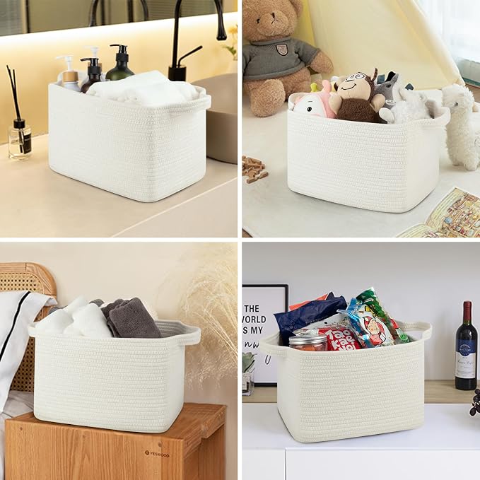 OIASKET Storage Baskets for Organizing, Woven Baskets for Shelves, Rectangle Decorative Organizer for Storage Clothes, Toy, Books, Towels Nursery Bins 3 Pack (White, 13"x9.85"x8.7") - Image 7