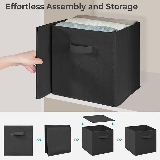 Easi Storage Cubes, 11 Inch Fabric Storage Bins, Set of 8, Foldable Collapsible Cube Organizer with Handles, Closet Shelves Office Nursery Storage, Cubby Storage Bins for Toys Clothes Books, Black - Image 4