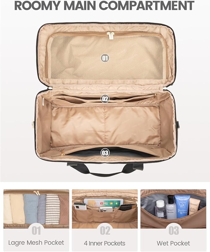 LOVEVOOK Travel Duffle Bag - Weekender & Overnight Bag with Toiletry & Wet Pocket, Carry-On Size, 3pc Set - Image 3