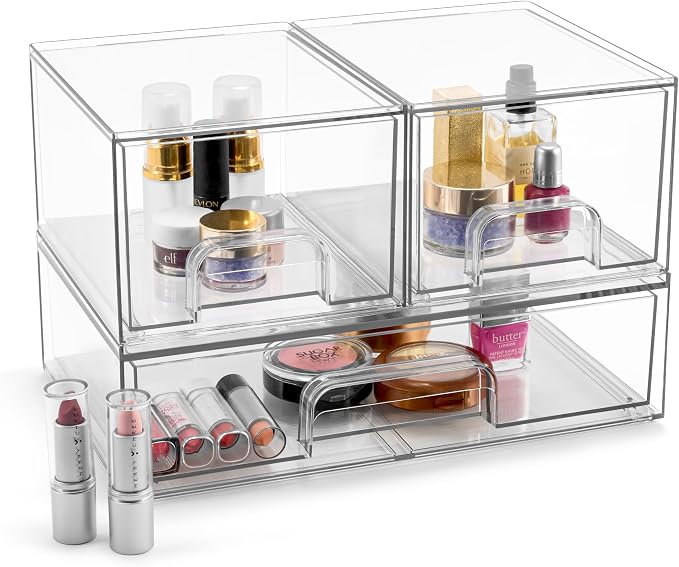 Sorbus Clear Stackable Storage Drawers (3 Pack, 4.4'' Tall and 12.1'' Wide) | Acrylic containers with pull-out bins keep cosmetics, brushes and daily items sorted on bathroom counters or in cabinets. - Image 8