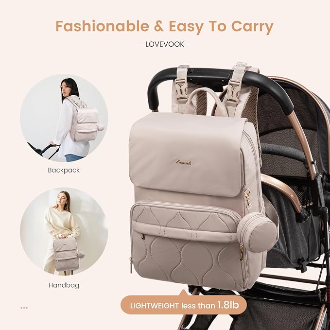 LOVEVOOK Diaper Bag Backpack, Baby Travel Bags for Boys & Girl, Toddler Waterproof Diaper Bag w/Changing Pad (Camel, 15.6''-Small) - Image 6